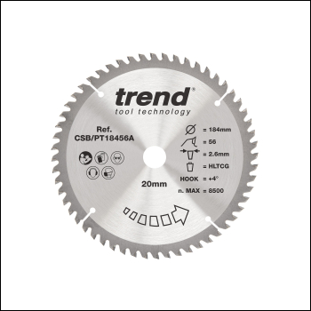 Trend Laminate/hpl Circular Saw Blade 184mm X 20mm X 56t - Code CSB/PT18456A