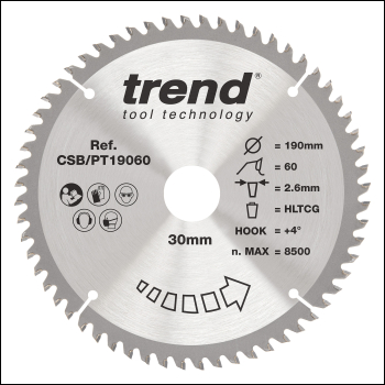 Trend Laminate/hpl Circular Saw Blade 190mm X 30mm X 60t - Code CSB/PT19060