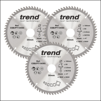 Trend Laminate / Hpl Circular Saw Blade 190mm X 30mm X 60t, 3 Pack - Code CSB/PT190/3PK