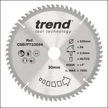 Trend Laminate/hpl Circular Saw Blade 235mm X 30mm X 64t - Code CSB/PT23564