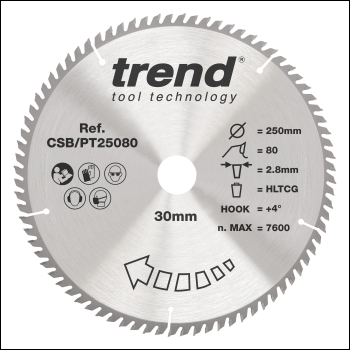 Trend Laminate/hpl Circular Saw Blade 250mm X 30mm X 80t - Code CSB/PT25080