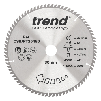 Trend Laminate/hpl Circular Saw Blade 254mm X 30mm X 80t - Code CSB/PT25480