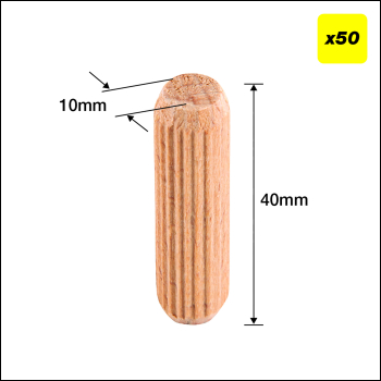 Trend 10 X 40mm Wooden Dowels, 50 Pack - Code DWL/10X40/50
