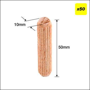Trend 10 X 50mm Wooden Dowels, 50 Pack - Code DWL/10X50/50