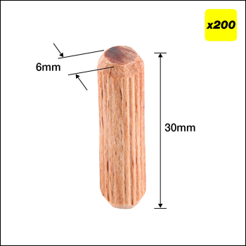 Trend 6 X 30mm Wooden Dowels, 200 Pack - Code DWL/6X30/200