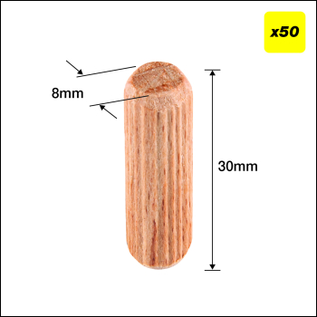 Trend 8 X 30mm Wooden Dowels, 50 Pack - Code DWL/8X30/50
