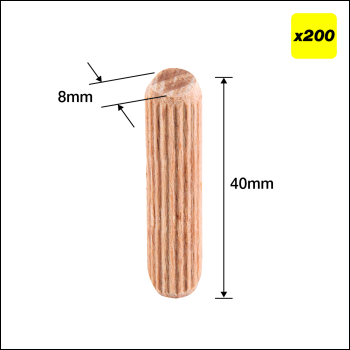 Trend 8 X 40mm Wooden Dowels, 200 Pack - Code DWL/8X40/200