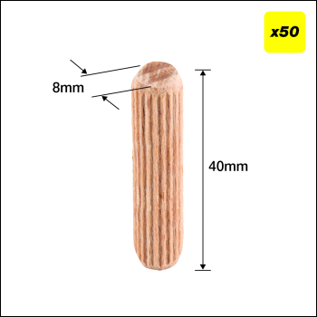 Trend 8 X 40mm Wooden Dowels, 50 Pack - Code DWL/8X40/50
