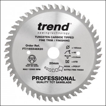 Trend Wood Circular Saw Blade 165mm X 20mm X 48t - Code FT/165X48X20