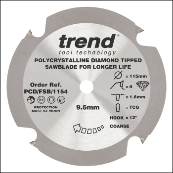Trend Pcd Fibre Cement Circular Saw Blade 115mm X 9.5mm X 4t - Code PCD/FSB/1154