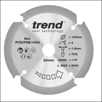 Trend Pcd Fibre Cement Circular Saw Blade 140mm X 20mm X 4t - Code PCD/FSB/1404