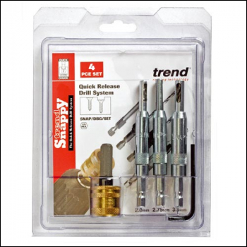 Trend Drill Bit Guides 4 Piece Set - For Accurately Drilling Pilot Holes Centrally To Any Countersink Fitting Such As Hinges Or Lock Faceplates. - Code SNAP/DBG/SET