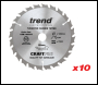 Trend Wood Cordless Circular Saw Blade 165mm X 20mm X 24t, 10 Pack - Code CSB/16524T/10