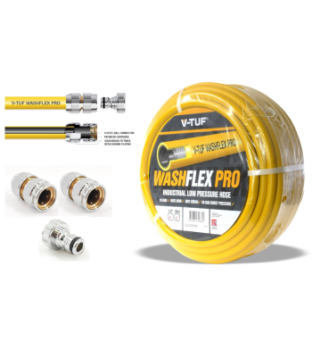 V-TUF 50m 1/2 inch  10 BAR WASHFLEX PRO WATER SUPPLY HOSE & KCQ COUPLING KIT - BF1250-KIT1