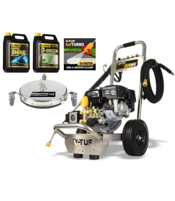 V-TUF DD065 PETROL PRESSURE WASHER 6.5HP HONDA- 160BAR 13.2L/M - 410MM Surface Cleaner, Turbo Nozzle & 5L D-GREEN - Code DD065-KIT3