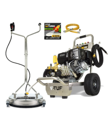 V-TUF DD130 Industrial 13HP Honda Driven Petrol Pressure Washer - 4350psi,300Bar (max) 250 Bar WP 15L/min - 21 inch  tufTURBO Stainless Patio Cleaner - Code DD130-KIT1