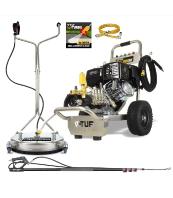 V-TUF DD130 13HP Honda Driven Petrol Pressure Washer - 250 Bar WP 15L/min - 21 inch  tufTURBO Stainless Patio Cleaner & 8M TELESCOPIC LANCE - Code DD130-KIT3