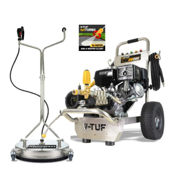 V-TUF GB080 Industrial 9HP Gearbox Driven Honda Petrol Pressure Washer - 2900psi, 200Bar, 15L/min - 21 inch  tufTURBO STAINLESS STEEL PATIO CLEANER - Code GB080-KIT1