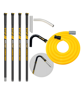 V-TUF GCX 20ft CARBON FIBRE GUTTER CLEANING POLE SET - 4pcs 1.5m, 135DEG ELBOW AND NOZZLE -  WITH 15M 38mm HOSE FITS FRONT INLET MACHINES - Code GCXCF5038-20