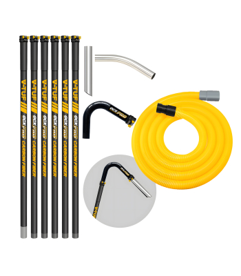 V-TUF GCX 30ft CARBON FIBRE GUTTER CLEANING POLE SET - 6pcs 1.5m, 135DEG ELBOW AND NOZZLE - WITH 15M 38mm HOSE FITS FRONT INLET MACHINES - Code GCXCF5038-30
