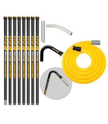 V-TUF GCX 40ft CARBON FIBRE GUTTER CLEANING POLE SET - 8pcs 1.5m, 135DEG ELBOW AND NOZZLE - WITH 15M 38mm HOSE FITS FRONT INLET MACHINES - Code GCXCF5038-40