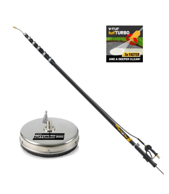V-TUF GCX42CF teleLANCE CARBON FIBRE TELESCOPIC LANCE 2.5 UP TO 12.8 METRES - 300mm ROOF CLEANER, BELT & GUTTER CLEANING ATTACHMENT - CODE T2.GCX42CF-KIT1