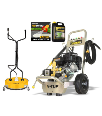 V-TUF TORRENT 1 Industrial 7HP Petrol Pressure Washer - 2755psi, 190 Bar, 13L/min +19 inch  SURFACE CLEANER + D-GREEN BUNDLE - Code TORRENT1-KIT2