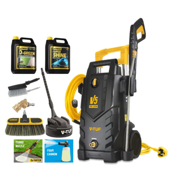 V-TUF V5 240v X2 Tough DIY Electric High Power Pressure Jet Washer 2400psi, 165Bar, 7.2L/min  - Pro Patio & Car Cleaner Kit - Code V5240X2-KIT3