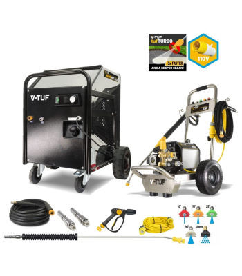 V-TUF VTUF110KIT5 - 110v Compact, Industrial, Mobile Electric Site Pressure Washer - 1450psi, 100Bar, 12L/min - HOT WATER STONE CLEANING KIT - Code VTUF110-KIT5