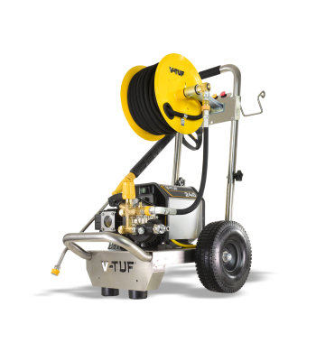 V-TUF 240v Compact, Industrial, Mobile Electric Pressure Washer c/w 20m HOSE REEL - 1450psi, 100Bar, 12L/min - Code VTUF240THR
