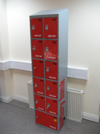 Battery Bank - 11 Door Cabinet for Charging Power Tool Batteries (240 Volt Only) Refurb