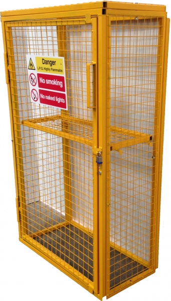 SED Gas Bottle Storage Cage - 1.7m x 1.0m x 0.5m Gas Cage (Shelf Included) - c/w Highly Flammable Sign
