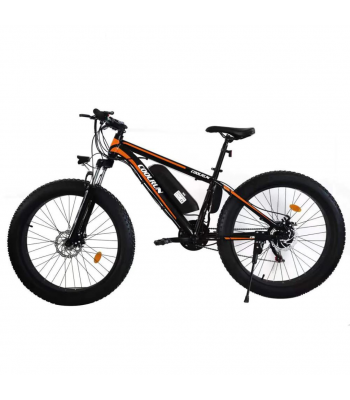ENER-J 26 inch Frame, Thick tyres, Electric Mountain Bike with Samsung Battery and Shimano gear, Black & red - Code BK17