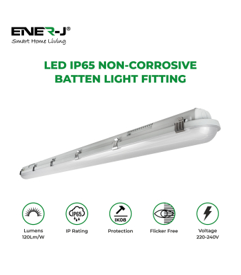 ENER-J Non Corrosive Waterproof Fitting, 1.2m 40W, 120 lumens per Watt, 4000K (Pack of 6) - Code E181-6