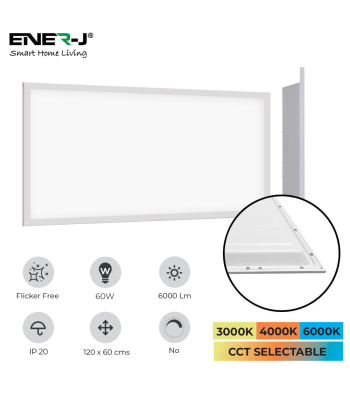 ENER-J Pack of 2 CCT Switchable 60W LED Panel Light, Size 1195x595 mm - Code E816