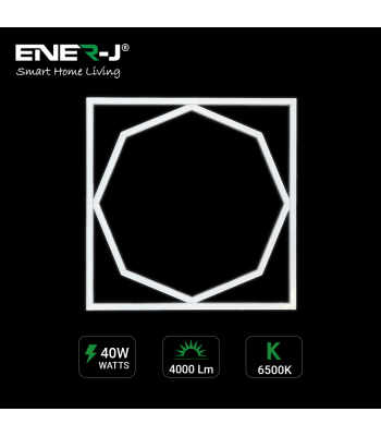 ENER-J 60x60cm LED Frame Panel Light with Hexagon Inner Lights - 40W, Cool White (6500K) - Code E818