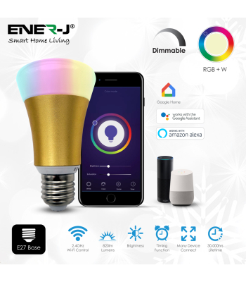 ENER-J Smart Wi-Fi GLS LED Lamp E27, 7W, RGB+W, Dimmable - Code SHA5203