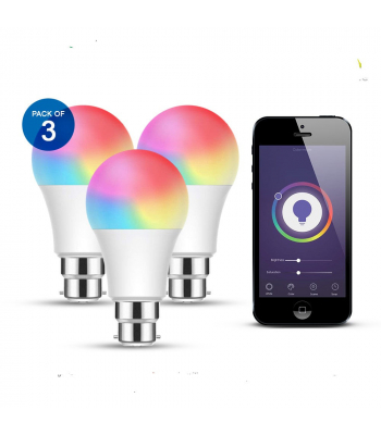 ENER-J Smart WiFi GLS LED Lamp B22, 9W, RGB+W+WW, Dimmable (Pack of 3) - Code SHA5262-3