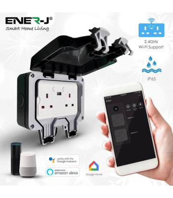 ENER-J Smart WiFi Weatherproof 13A Twin Wall Sockets with 2 USB Ports (IP55) - Code SHA5275