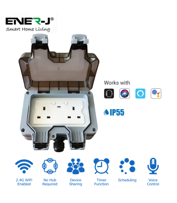 ENER-J Smart Wi-Fi Weatherproof 13A Twin Wall Sockets with 1 USB Ports (IP55) - Code SHA5275X