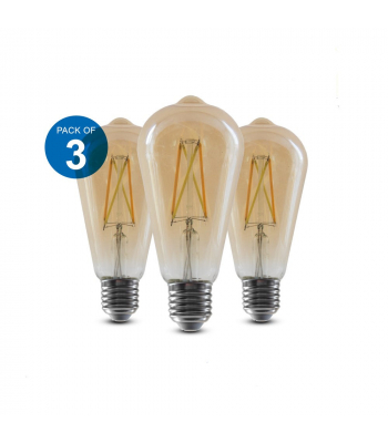 ENER-J Smart WiFi CCT Changing & Dimmable Amber Glass ST64 LED  Lamp E27 8.5W (Pack of 3) - Code SHA5310-3