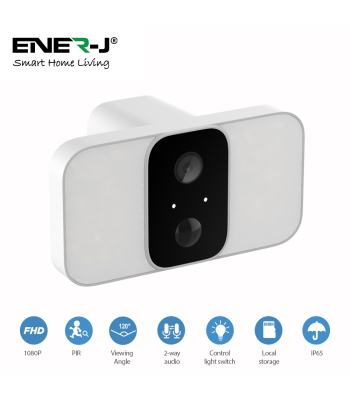 ENER-J Smart Wireless 1080P Battery Camera with Twin Floodlights, 10400mAh Batteries, ENERJSMART APP - Code SHA5344