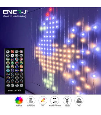 ENER-J Smart 400LED Colour Changing RGBIC Curtain Fairy Lights, 2Mx2M - Code SHA5358