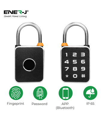 ENER-J Smart Padlock, Works with fingerprint, Passcodes, APP control (Bluetooth), IP65 - Code SHA5362
