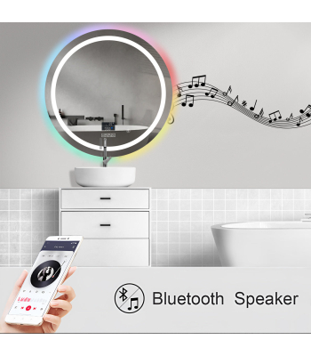 ENER-J Bathroom Mirror with LED Lights, RGB Backlit Mirror with CCT & Dimming RGB Borders with Bluetooth Speaker, Round Shape Diameter 70 cms - Code SHA5366