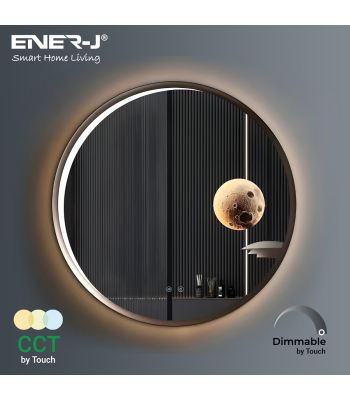 ENER-J Round Aluminum LED Mirror with Moon Design - 70cm Diameter, Dimmable & CCT Adjustable Lighting - Code SHA5401