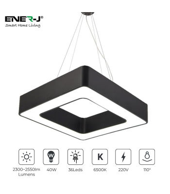 ENER-J 40W Hollow Square Pendant Light, Size: Side length 80 cms, Lampshade height 5 cms - Code T174