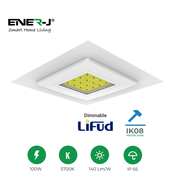 ENER-J 100W Premium Canopy Lights with 140 Lm/W & Dimmable Lifud Driver, Size 325x325mm, IP65 & IK08, Includes Recessed Mounting Kit & Surface Bracket installation, 5700K, 5 Years warranty - Code T385
