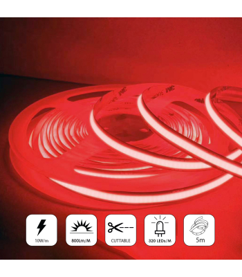 ENER-J 24V COB LED Strip Lights with 320 LEDs/M, 10W/M, 800lm/M, CRI 90-92, Red Colour - Code T468