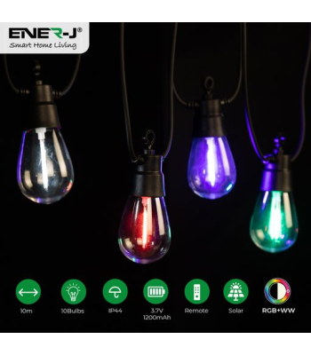 ENER-J Solar RGB+WW (2 Way) String Lights with Remote, 10 Meters, 10 lamps, IP44 - Code T475
